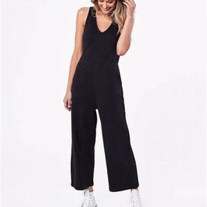 Pact Organic Jumpsuit Womens Large Cotton Black Sleeveless Luxe Wide Leg Lounge